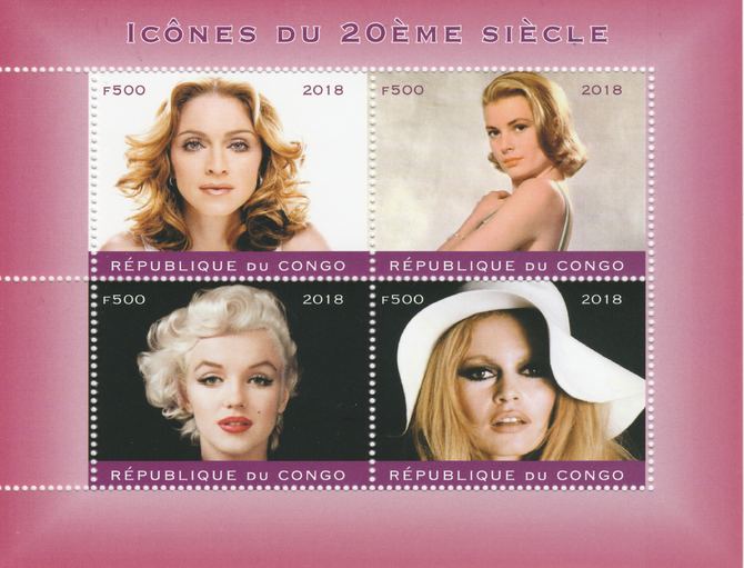 Congo 2018 Female Icons of 20th Century #2 perf sheetlet containing 4 values unmounted mint. Note this item is privately produced and is offered purely on its thematic appeal., stamps on , stamps on  stamps on films, stamps on  stamps on cunema, stamps on  stamps on  tv , stamps on  stamps on women, stamps on  stamps on movies