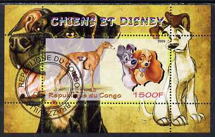 Congo 2009 Disney Dogs #3 perf m/sheet fine cto used, stamps on disney, stamps on cartoons, stamps on films, stamps on cinema, stamps on movies, stamps on dogs