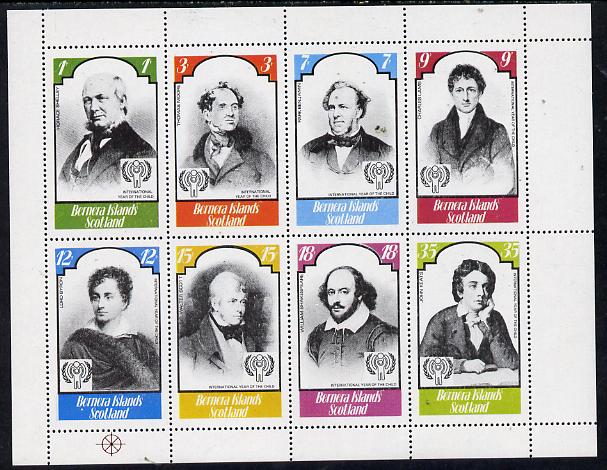 Bernera 1979 Int Year of the Child - Writers (Shelley, Byron, Scott, Shakespeare, Keats etc) perf  set of 8 values (1p to 35p) unmounted mint, stamps on , stamps on  stamps on personalities    literature      children, stamps on  stamps on  iyc , stamps on  stamps on shelley    moore   benjamin   lamb   byron   scott   shakespeare   keats, stamps on  stamps on scots, stamps on  stamps on scotland