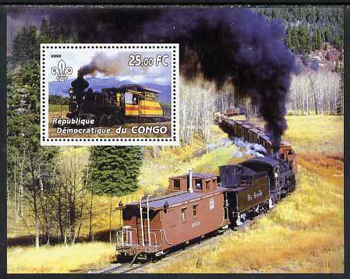 Congo 2002 Steam Locomotives perf m/sheet with Scout Logo, unmounted mint, stamps on railways, stamps on scouts