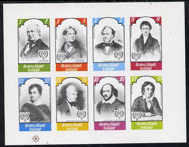 Bernera 1979 Int Year of the Child - Writers (Shelley, Byron, Scott, Shakespeare, Keats etc) imperf  set of 8 values (1p to 35p) unmounted mint, stamps on , stamps on  stamps on personalities    literature      children, stamps on  stamps on  iyc , stamps on  stamps on shelley    moore   benjamin   lamb   byron   scott   shakespeare   keats, stamps on  stamps on scots, stamps on  stamps on scotland