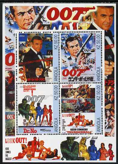 Angola 2002 James Bond (Sean Connery) Movie Posters perf sheetlet containing 4 values unmounted mint. Note this item is privately produced and is offered purely on its thematic appeal