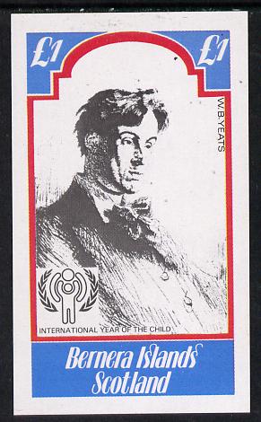 Bernera 1979 Int Year of the Child - Writers (W B Yeats) imperf souvenir sheet (£1 value) unmounted mint, stamps on personalities    literature      children , stamps on  iyc , stamps on nobel