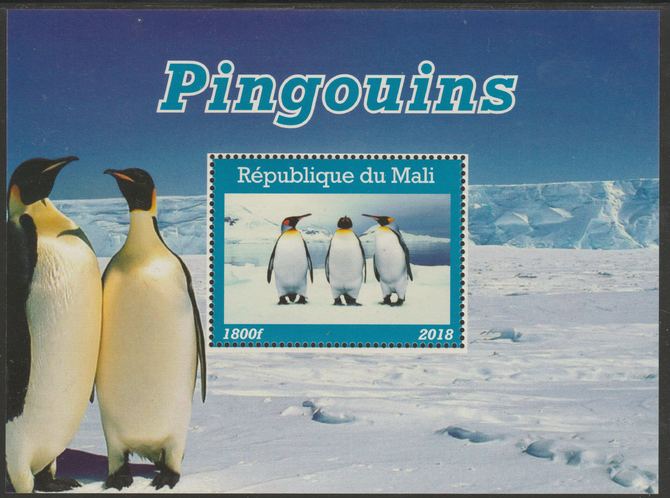 Mali 2018 Penguins perf souvenir sheet unmounted mint. Note this item is privately produced and is offered purely on its thematic appeal. , stamps on bubirds, stamps on penguins, stamps on polar