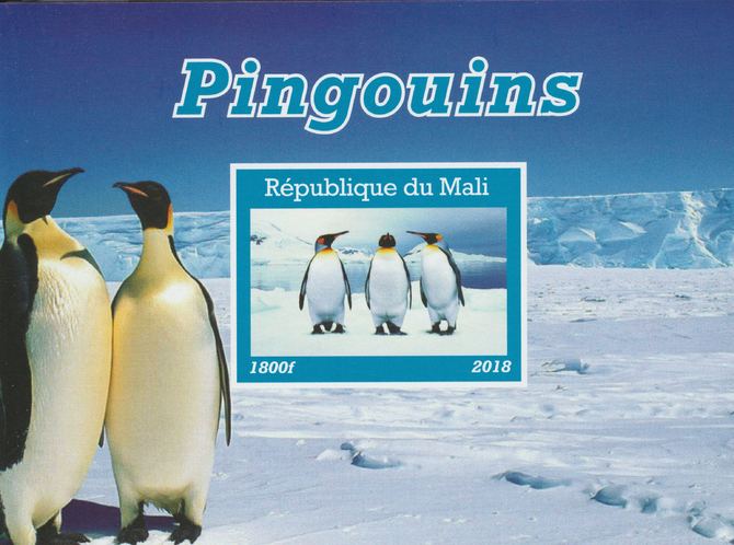 Mali 2018 Penguins imperf souvenir sheet unmounted mint. Note this item is privately produced and is offered purely on its thematic appeal. , stamps on , stamps on  stamps on bubirds, stamps on  stamps on penguins, stamps on  stamps on polar