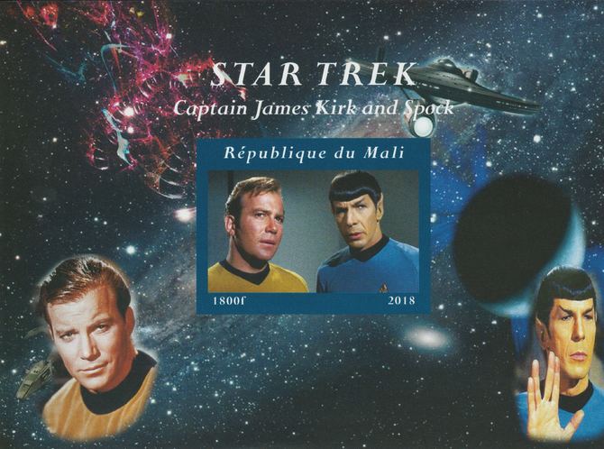 Mali 2018 Star Trek imperf souvenir sheet unmounted mint. Note this item is privately produced and is offered purely on its thematic appeal. , stamps on , stamps on  stamps on films, stamps on  stamps on movies, stamps on  stamps on cinema, stamps on  stamps on sci-fi, stamps on  stamps on star trek