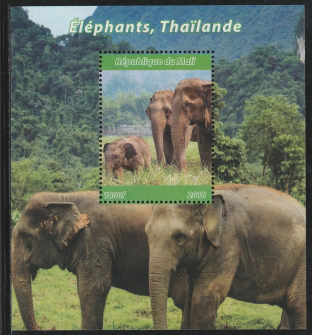 Mali 2018 Elephants of Thailand perf souvenir sheet unmounted mint. Note this item is privately produced and is offered purely on its thematic appeal. 