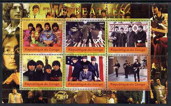 Congo 2009 The Beatles perf sheetlet containing 6 values unmounted mint, stamps on personalities, stamps on music, stamps on pops, stamps on rock, stamps on beatles, stamps on  vw , stamps on 