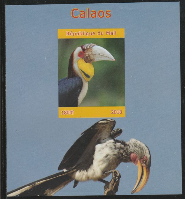 Mali 2018 Hornbills imperf souvenir sheet unmounted mint. Note this item is privately produced and is offered purely on its thematic appeal. , stamps on birds, stamps on hornbills
