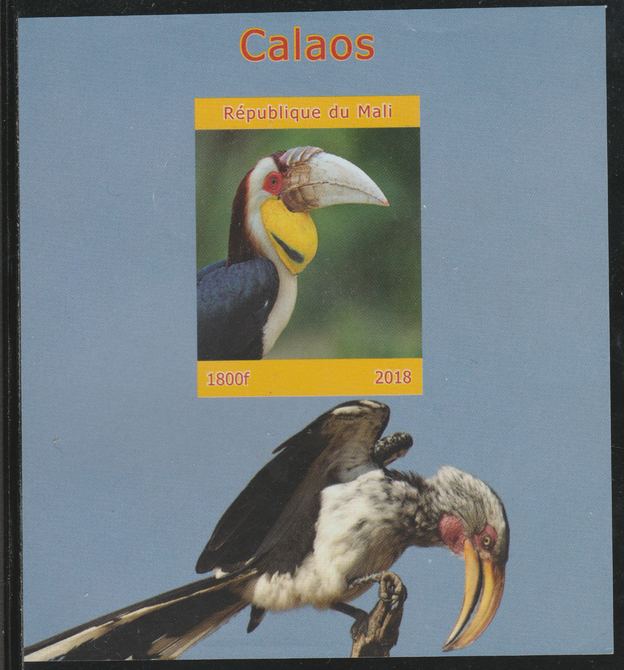 Mali 2018 Hornbills imperf souvenir sheet unmounted mint. Note this item is privately produced and is offered purely on its thematic appeal. , stamps on , stamps on  stamps on birds, stamps on  stamps on hornbills