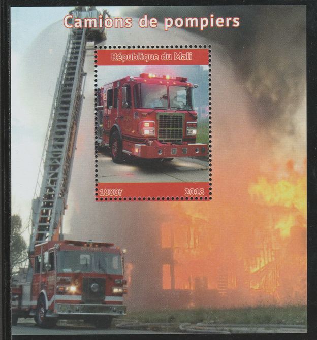 Mali 2018 Fire Trucks perf souvenir sheet unmounted mint. Note this item is privately produced and is offered purely on its thematic appeal. , stamps on , stamps on  stamps on fire