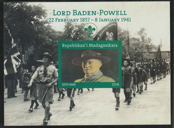 Madagascar 2018 Lord Baden Powell imperf souvenir sheet unmounted mint. Note this item is privately produced and is offered purely on its thematic appeal. , stamps on , stamps on  stamps on personalities.scouts, stamps on  stamps on powell