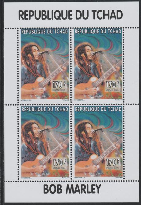 Chad 1996 Bob Marley perf sheetlet containing 4 values unmounted mint, stamps on , stamps on  stamps on personalities, stamps on  stamps on music, stamps on  stamps on rock, stamps on  stamps on pops, stamps on  stamps on 