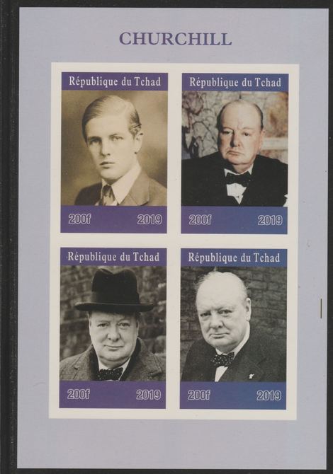 Chad 2019 Churchill imperf sheetlet containing 4 values unmounted mint. Note this item is privately produced and is offered purely on its thematic appeal, it has no posta..., stamps on personalities, stamps on churchill, stamps on constitutions