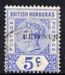 British Honduras 1899 QV 5c ultramarine opt'd REVENUE fine used SG 66, stamps on 