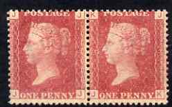Great Britain 1858 1d red plate 91 horiz pair JJ-JK extremely fresh and looks unmounted, stamps on , stamps on  stamps on great britain 1858 1d red plate 91 horiz pair jj-jk extremely fresh and looks unmounted