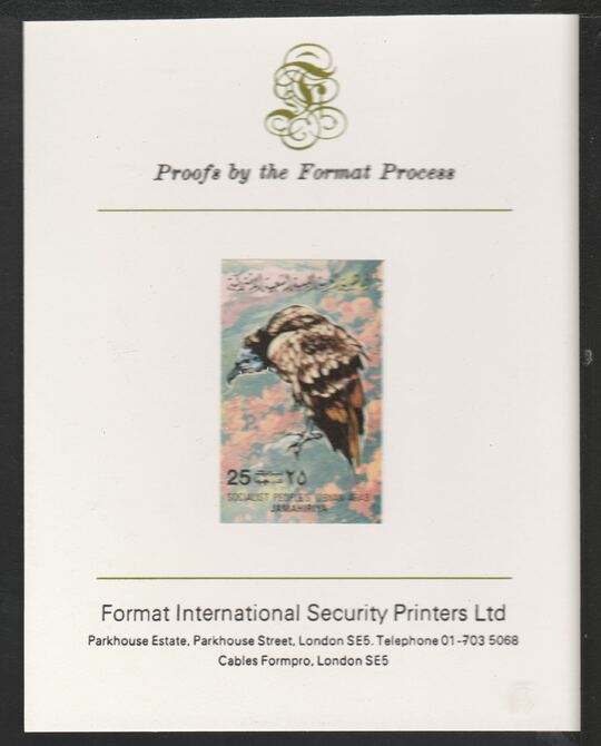 Libya 1982 Birds - Egyptian Vulture 25dh imperf mounted on Format International Proof Card, as SG1197