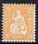 Switzerland 1862 Seated Helvetia 20c orange unmounted mint, SG 56a/b, stamps on 