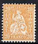 Switzerland 1862 Seated Helvetia 20c orange unmounted mint, SG 56a/b, stamps on 