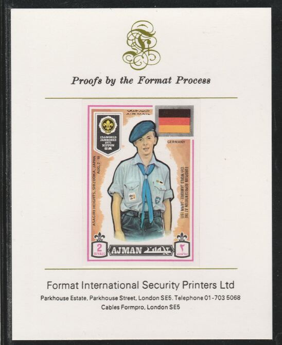 Ajman 1971 World Scouts - Germany 2R imperf mounted on Format International proof card as Mi 923B