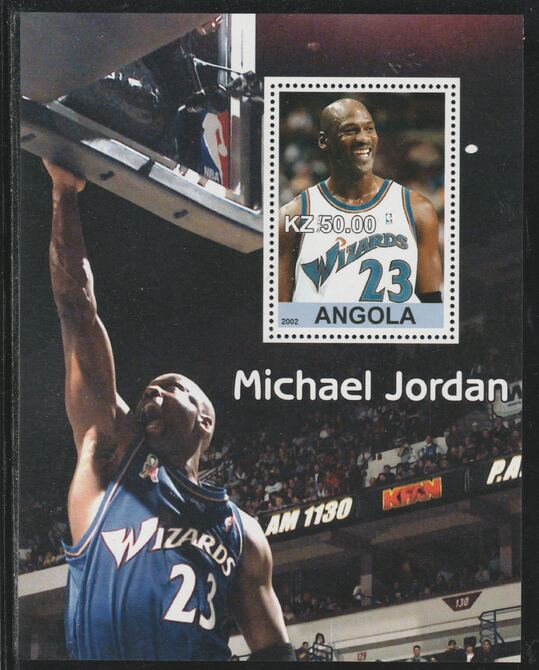 Angola 2002 Michael Jordan #1 perf souvenir sheet unmounted mint , stamps on , stamps on  stamps on personalities, stamps on  stamps on basketball, stamps on  stamps on sport