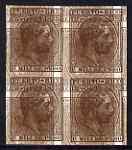 Puerto Rico 1882 6m brown in imperf block of 4 doubly printed (second impression inverted) without gum as SG61, stamps on , stamps on  stamps on puerto rico 1882 6m brown in imperf block of 4 doubly printed (second impression inverted) without gum as sg61