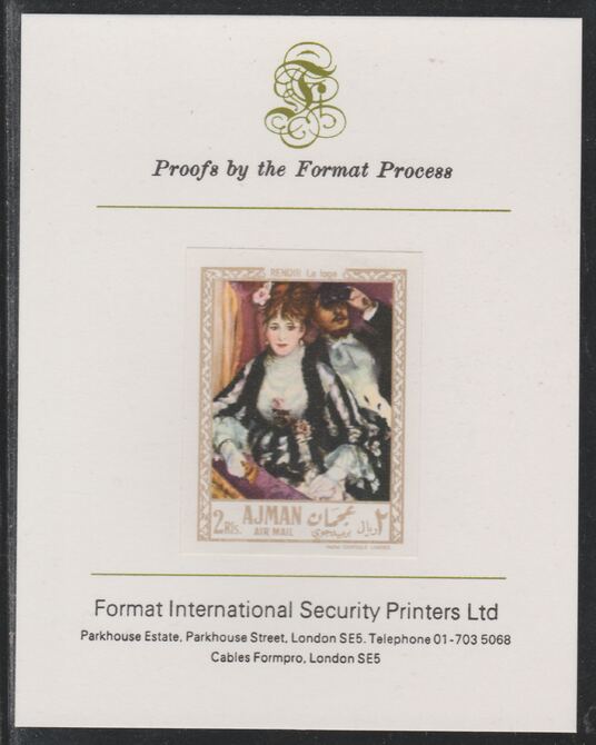 Ajman 1967 Paintings - The Loge by Renoir imperf mounted on Format International proof card as Michel 212B, stamps on , stamps on  stamps on arts, stamps on  stamps on renoir, stamps on  stamps on 