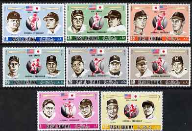 Ras Al Khaima 1972 Baseball USA v japan perf set of 8 unmounted mint, Mi 715-22, stamps on sport, stamps on baseball