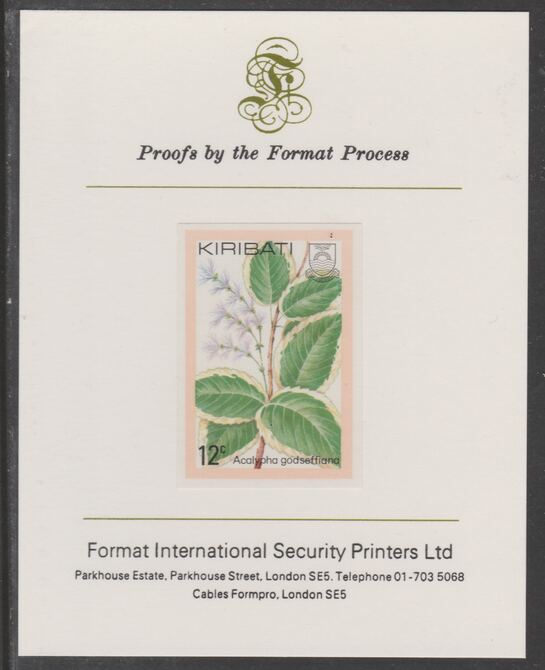 Kiribati 1981 Flowers 12c imperf proof mounted on Format International proof card, as SG141