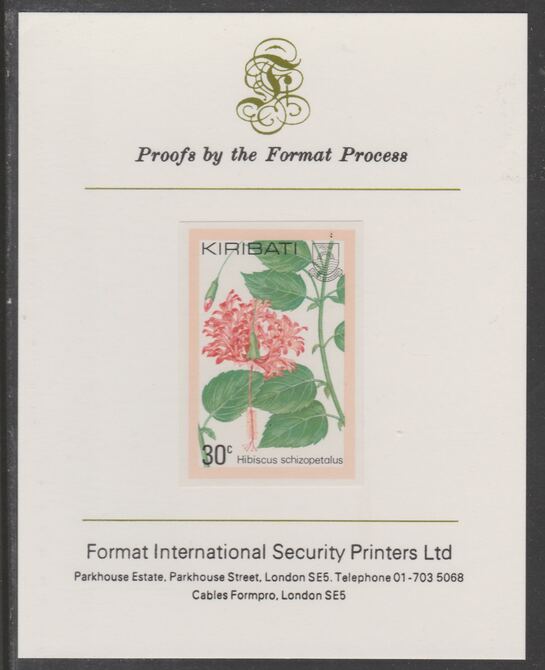 Kiribati 1981 Flowers 30c imperf proof mounted on Format International proof card, as SG142, stamps on , stamps on  stamps on flowers