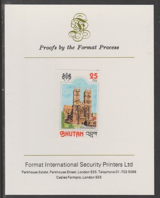Bhutan 1978 Anniversaries - 25th Anniv of Coronation 25d (ex m/sheet) imperf proof mounted on Format International proof card, as SG MS384, stamps on royalty, stamps on coronation