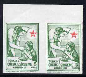 Turkey 1945 Postal Tax Child Welfare 5k Nurse & Baby imperf marginal pair fine mounted mint, stamps on , stamps on  stamps on red cross, stamps on  stamps on medical, stamps on  stamps on children, stamps on  stamps on nurses