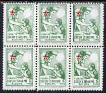 Turkey 1945 Postal Tax Child Welfare 5k Nurse & Baby block of 6 with fine shift of red, unmounted mint, stamps on , stamps on  stamps on red cross, stamps on  stamps on medical, stamps on  stamps on children, stamps on  stamps on nurses