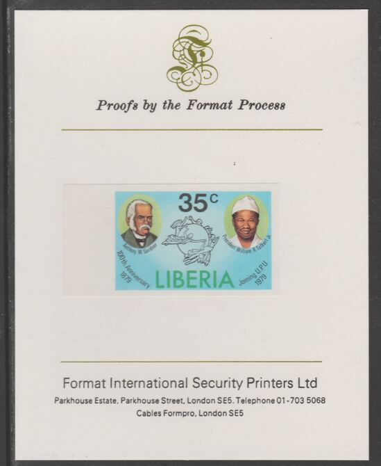 Liberia 1979 Centenary of Joining UPU 35c imperf proof mounted on Format International proof card, as SG 1368, stamps on , stamps on  upu , stamps on 