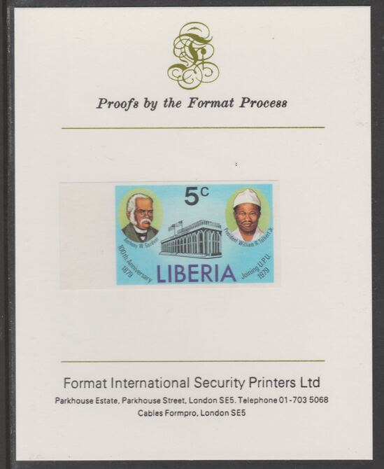 Liberia 1979 Centenary of Joining UPU 5c imperf proof mounted on Format International proof card, as SG 1367, stamps on , stamps on  stamps on , stamps on  stamps on  upu , stamps on  stamps on 