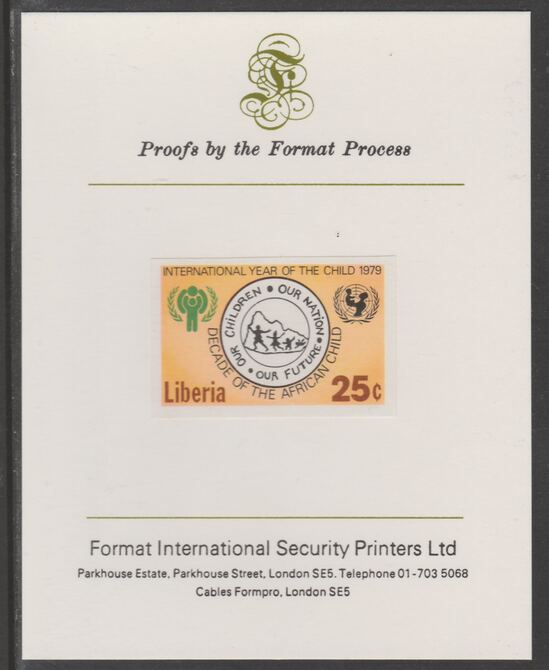Liberia 1979 International Year of the Child 25c imperf proof mounted on Format International proof card, as SG 1372, stamps on , stamps on  iyc , stamps on children