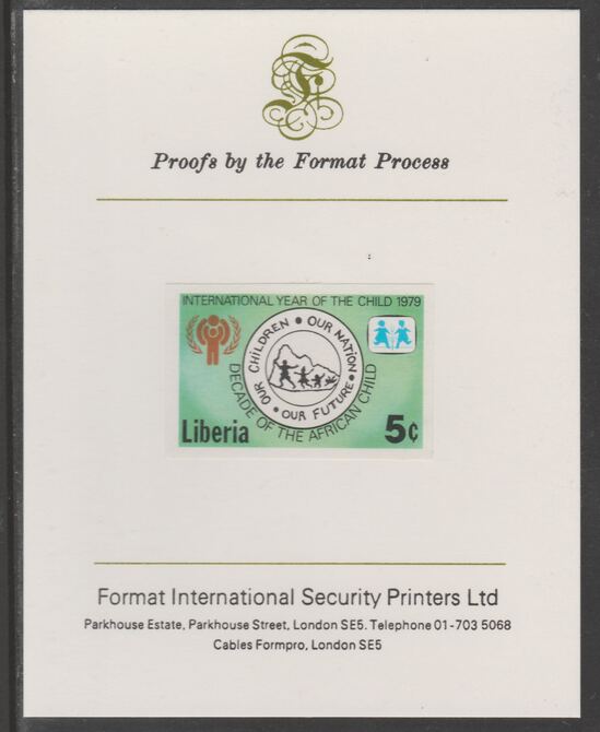 Liberia 1979 International Year of the Child 5c imperf proof mounted on Format International proof card, as SG 1371, stamps on , stamps on  iyc , stamps on children