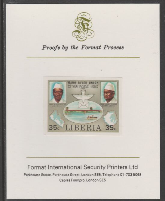 Liberia 1980 Mano River & UPU Anniversarys 35c imperf proof mounted on Format International proof card, as SG 1458, stamps on rivers, stamps on bridges, stamps on upu, stamps on  upu , stamps on 