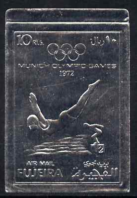 Fujeira 1972 Munich Olympic Games 10r Diving imperf embossed in silver foil unmounted mint as Mi 1281B, stamps on , stamps on  stamps on sport, stamps on  stamps on olympics, stamps on  stamps on diving