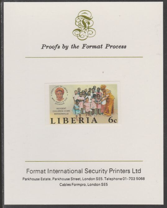 Liberia 1984 Children's Home 6c imperf proof mounted on Format International proof card, as SG 1595, stamps on children