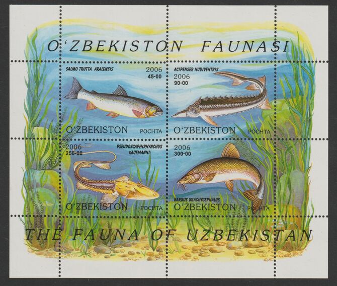 Uzbekistan 2006 Fish perf sheetlet containing set of 4 values unmounted mint, stamps on , stamps on  stamps on fish