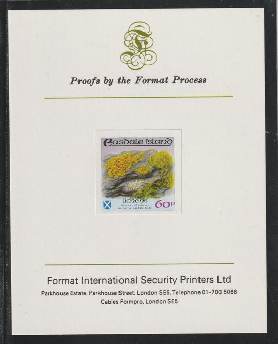 Easdale 1988 Flora & Fauna definitive 60p (Lichens) imperf mounted on Format International Proof Card, stamps on lichens
