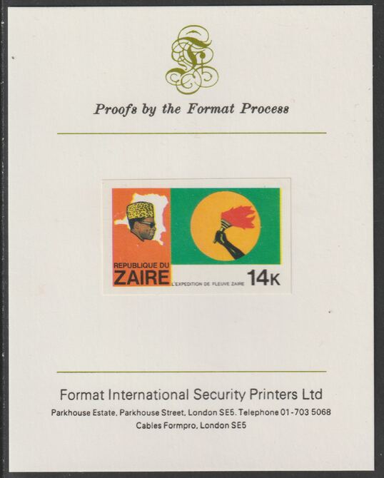 Zaire 1979 River Expedition 14k Hand Holding Torch imperf mounted on Format International proof card as SG 956, stamps on , stamps on  stamps on constitutions