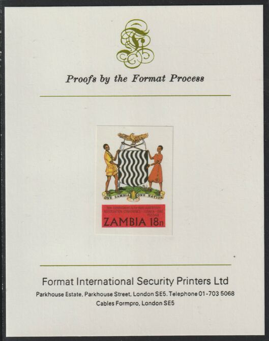 Zambia 1980 Commonwealth Parliamentary Association Conf 18n imperf mounted on Format International proof card , stamps on , stamps on  stamps on constitutions, stamps on  stamps on arms
