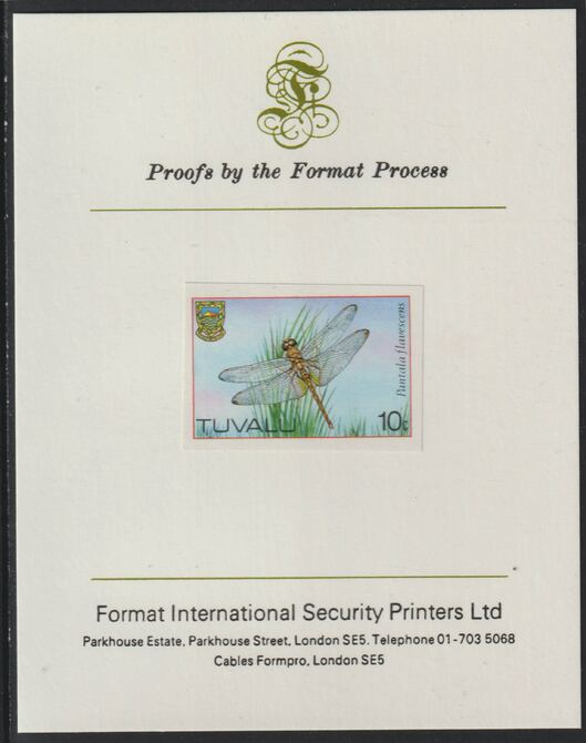 Tuvalu 1983 Dragonflies 10c imperf mounted on Format International proof card , stamps on insects, stamps on dragonflies