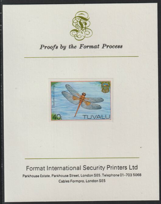 Tuvalu 1983 Dragonflies 40c imperf mounted on Format International proof card , stamps on , stamps on  stamps on insects, stamps on  stamps on dragonflies