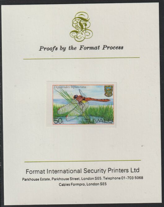Tuvalu 1983 Dragonflies 50c imperf mounted on Format International proof card , stamps on , stamps on  stamps on insects, stamps on  stamps on dragonflies