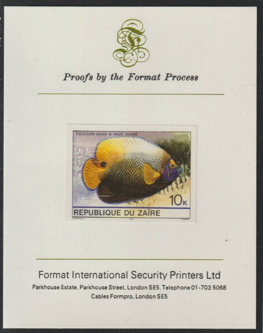 Zaire 1980 Tropical Fish 10c imperf mounted on Format International proof card , stamps on fish