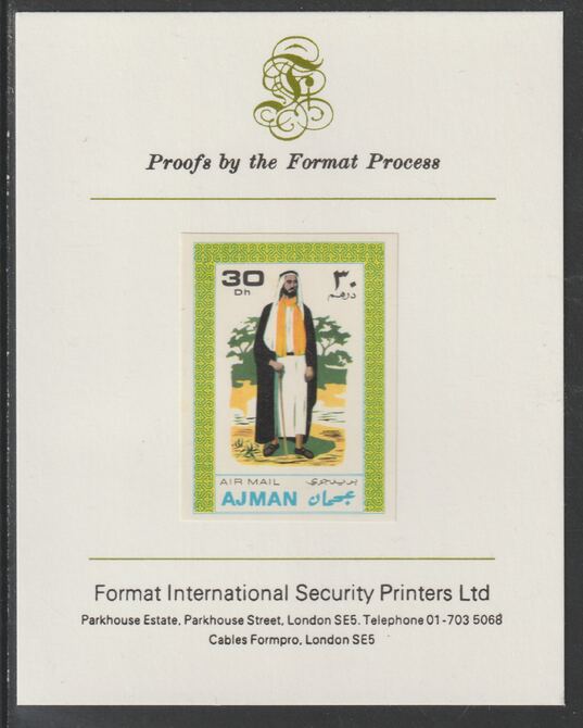 Ajman 1968 Costumes #2 imperf mounted on Format International proof card, as Mi 239B, stamps on , stamps on  stamps on costumes