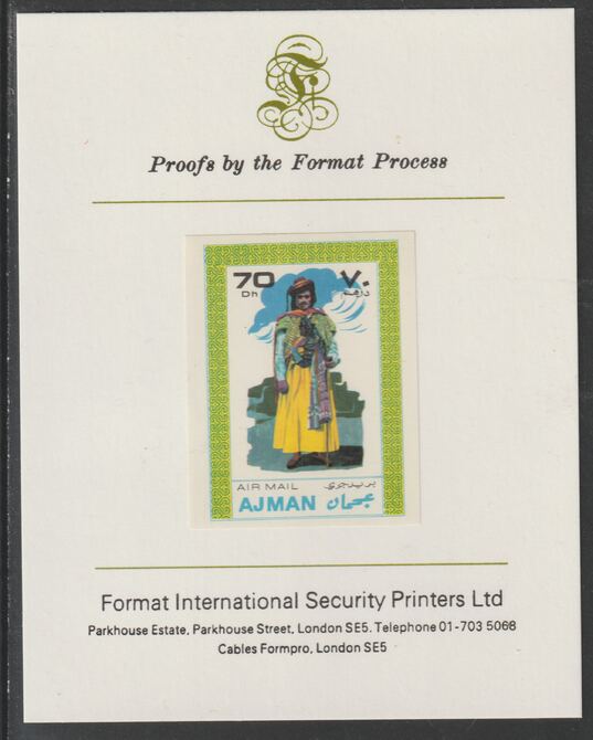 Ajman 1968 Costumes #4 imperf mounted on Format International proof card, as Mi 241B, stamps on , stamps on  stamps on costumes